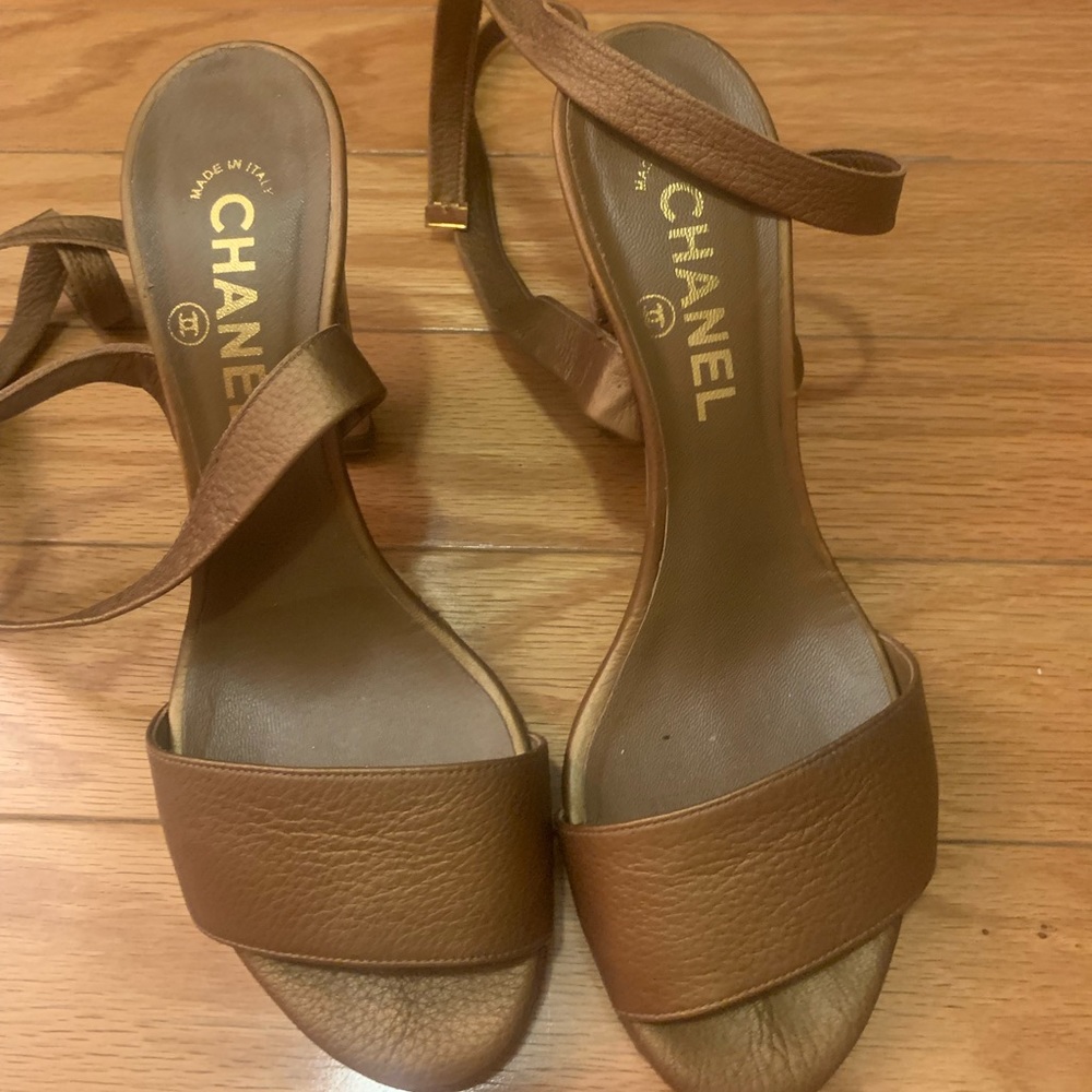 Chanel Bronze Wrap Shoe with Cork Heel